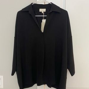 Melloday oversized black popover shirt with collar